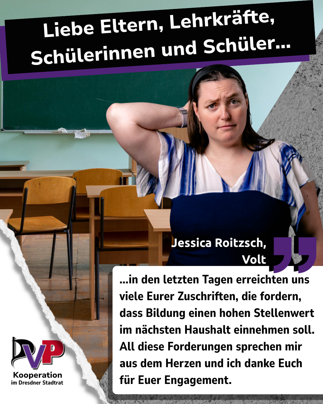 Statement von Jessica Roitzsch (Volt) zu den Forderungen der Dresdner Eltern zum Doppelhaushalt 2027/28